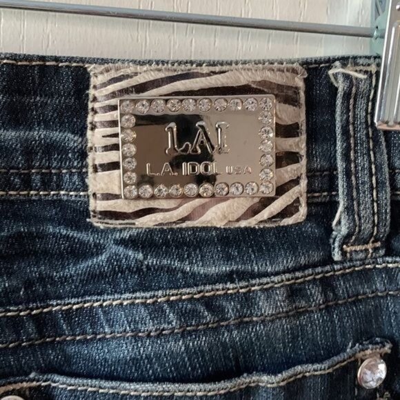 L.A. Idol Womens Distressed Skinny Jeans Size 1 With Rhinestone & Stud Accents - Picture 12 of 14